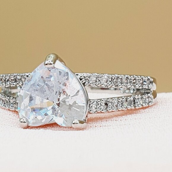 Sweet Pure CZ Double Layer Diamonds Lovely Heart Rings for Women, P1123 - Picture 7 of 12